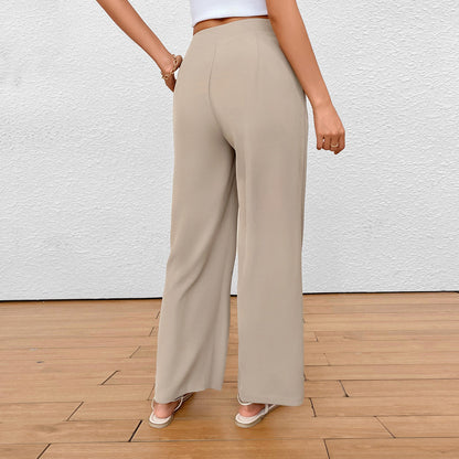 Leisure Trousers Solid Color Cross Waist Commuter Straight Trousers